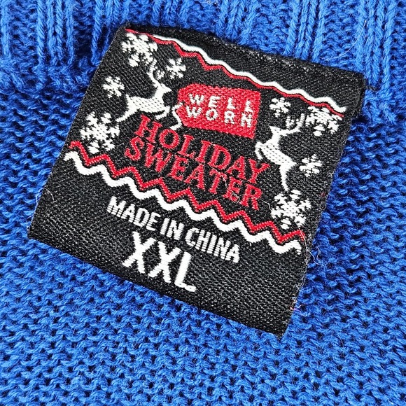 Well Worn Ugly Christmas Sweater Womens XXL Blue Santa‎ Cats Winter Holiday - Picture 13 of 15